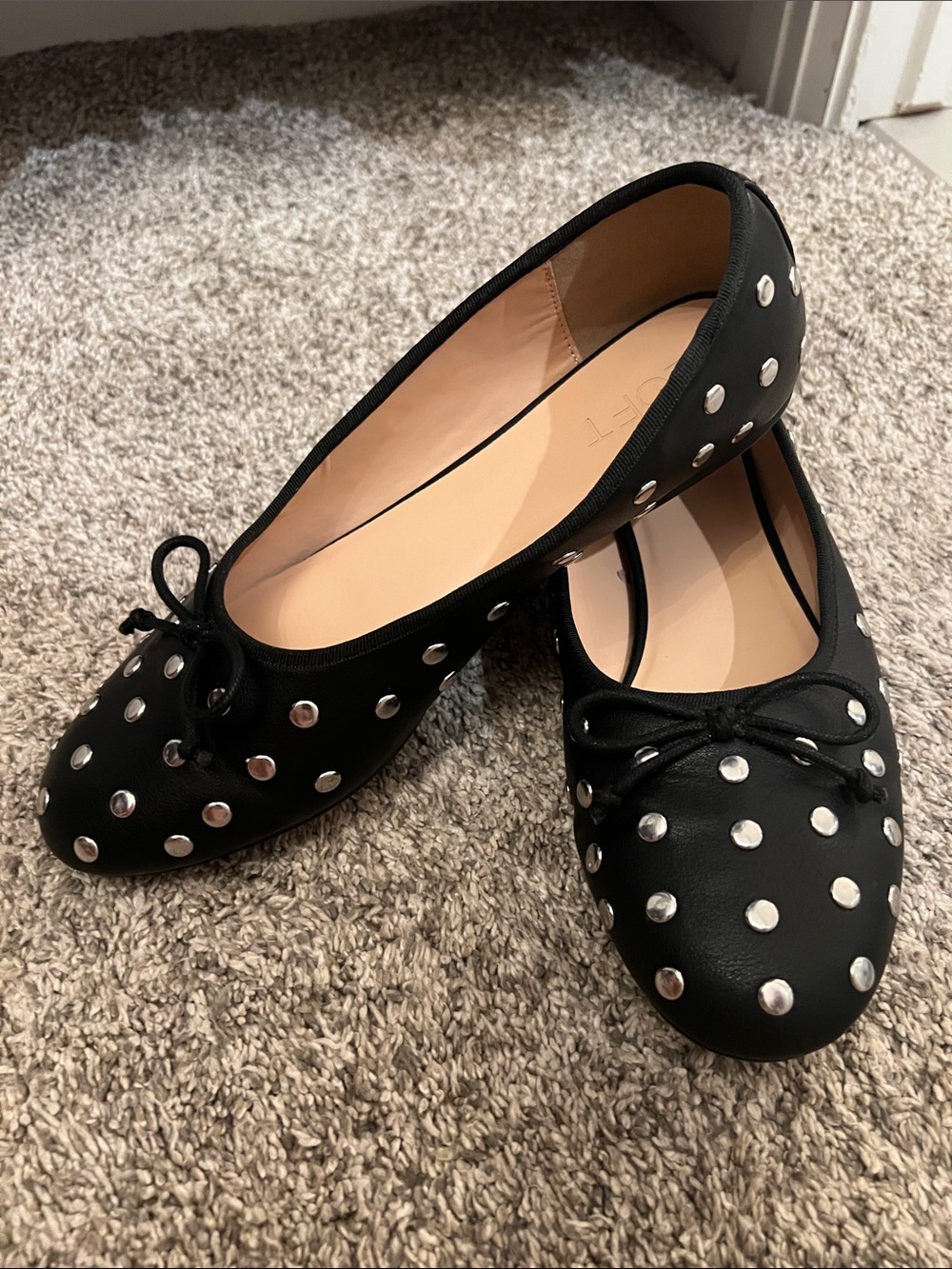 LOFT NWOT Black Studded Bow Ballet Flats for Women